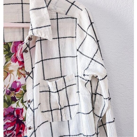 Soft Surroundings Windowpane Plaid/ Floral‎ Tunic Shirt Top Blouse Duster Small - Picture 6 of 12